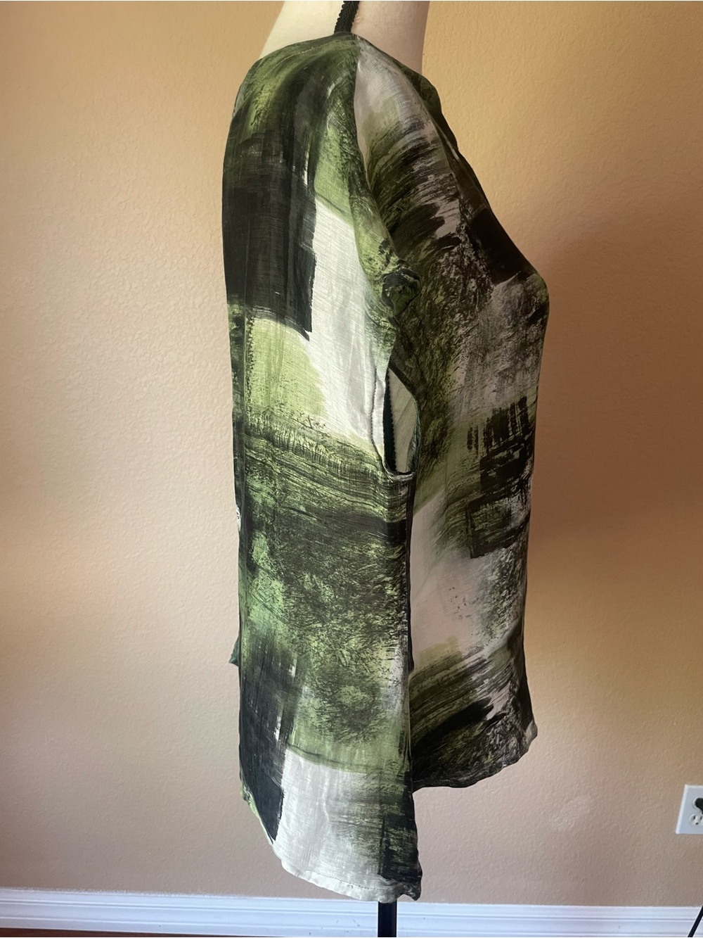 Bryn Walker 80% linen 20% silk semi sheer lagenlook abstract art to wear top M - Picture 3 of 13